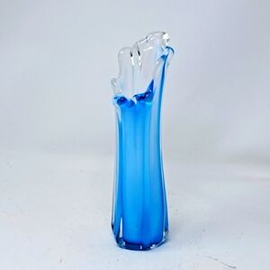 Blue And White Stretched Glass Bud Vase